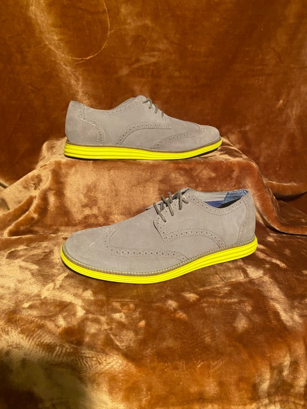 Mark Nason Grey Suede Wingtip Oxfords with Yellow Sole